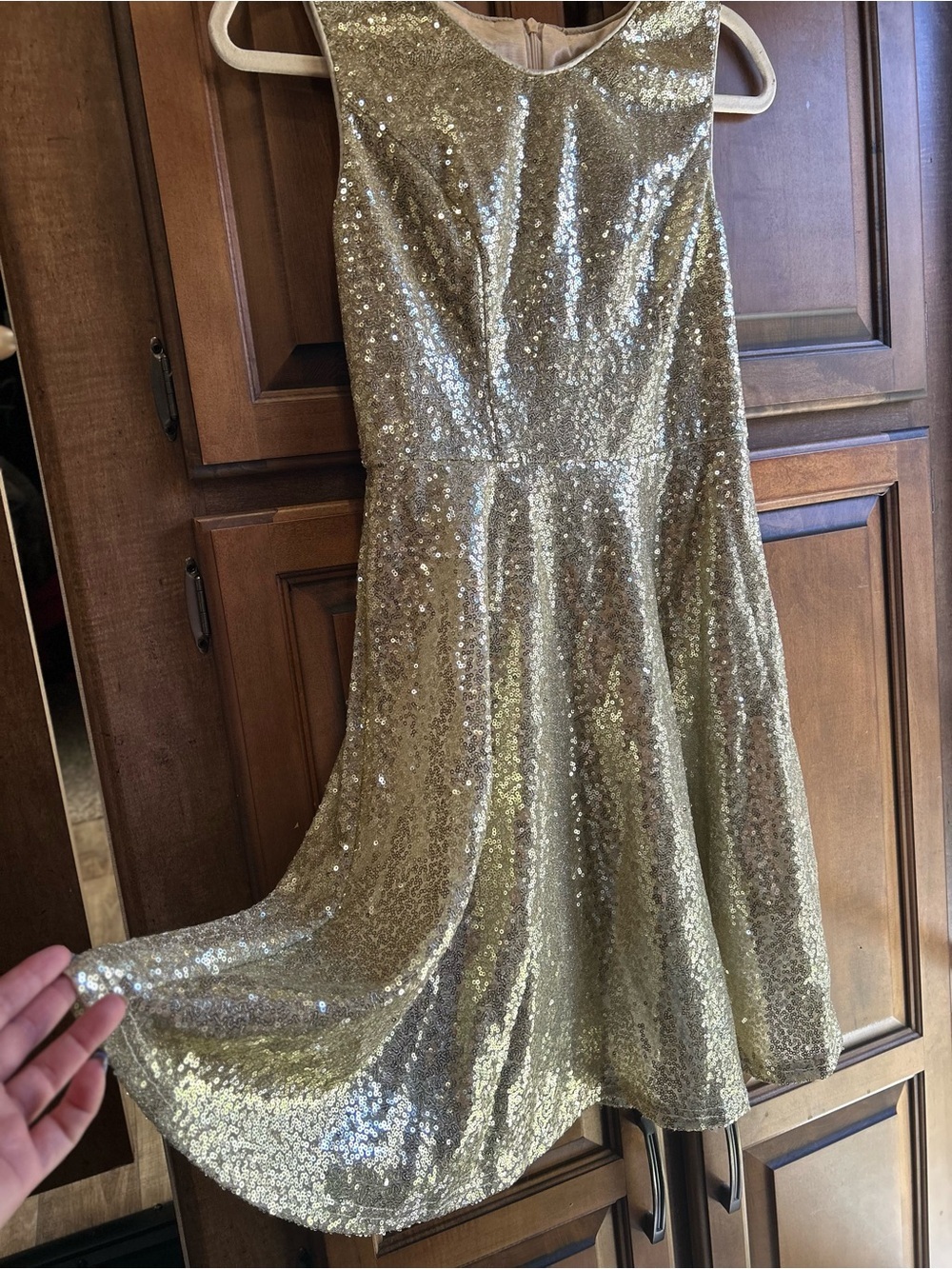 🌸Dressever Short-Sleeve V Neck Gold Sequins Party Knee Length Dress Women Size S - Picture 7 of 10